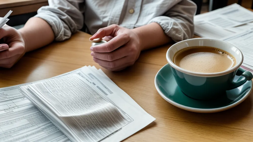 Primer plano de mano sobre papeles de logística con antiácidos y café frío.