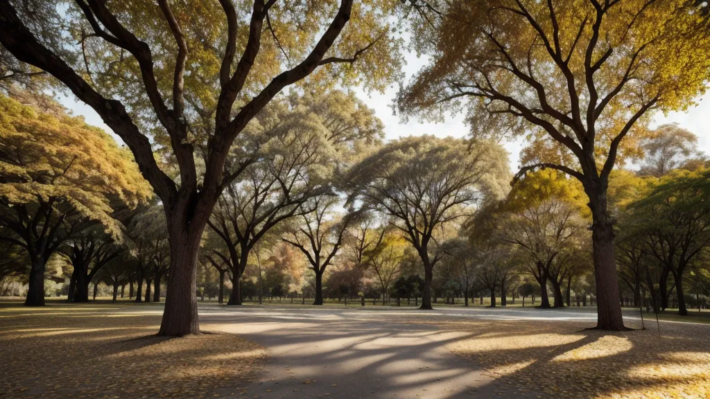 Sendero arbolado en el Parque San Martín de Mendoza bajo la luz del sol