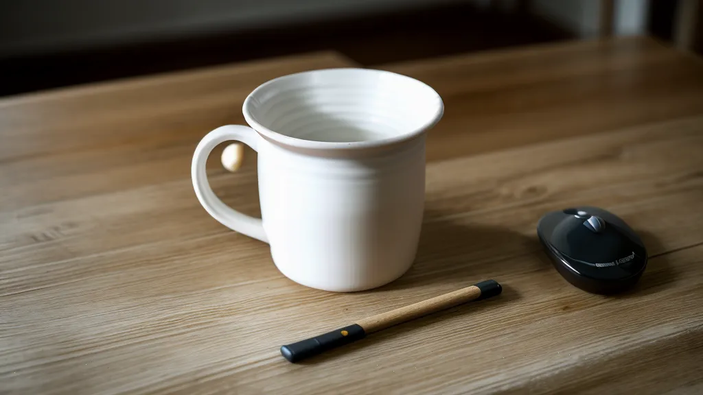 Primer plano de una taza de café frío olvidado en un escritorio de oficina