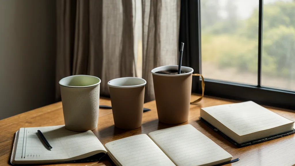 Escritorio con un mate frío y un cuaderno bajo la luz de la tarde