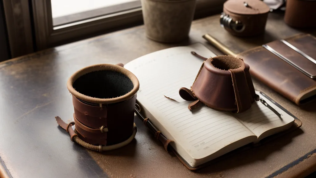 Escritorio de trabajo con un mate y un cuaderno, reflejando la rutina diaria de oficina.